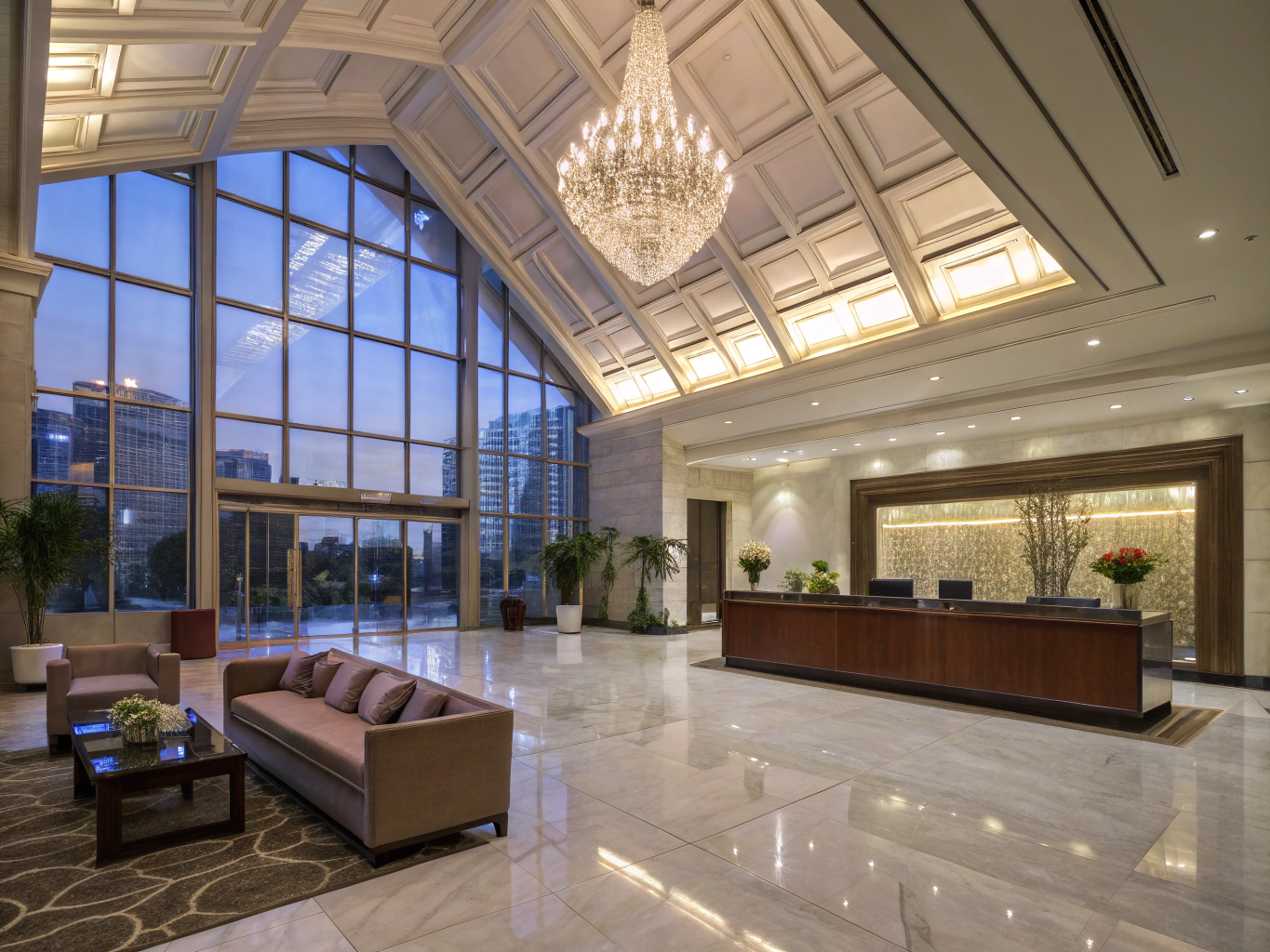 Modern hotel interior with data analytics overlay