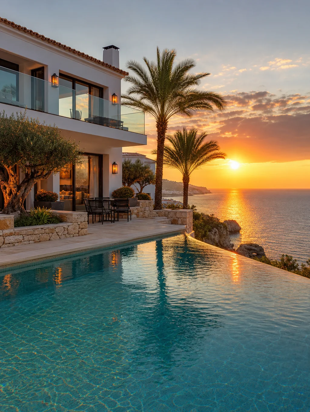Luxury private villa with infinity pool overlooking Corfu coastline