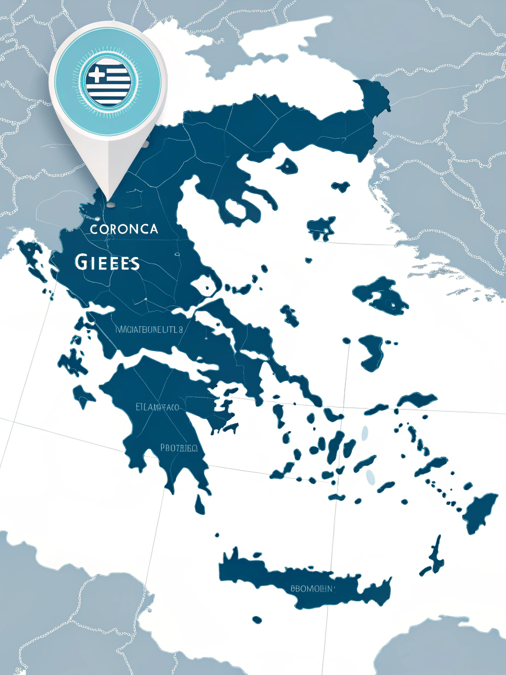 Commercial map of Greece highlighting hotel e-sales and distribution destinations