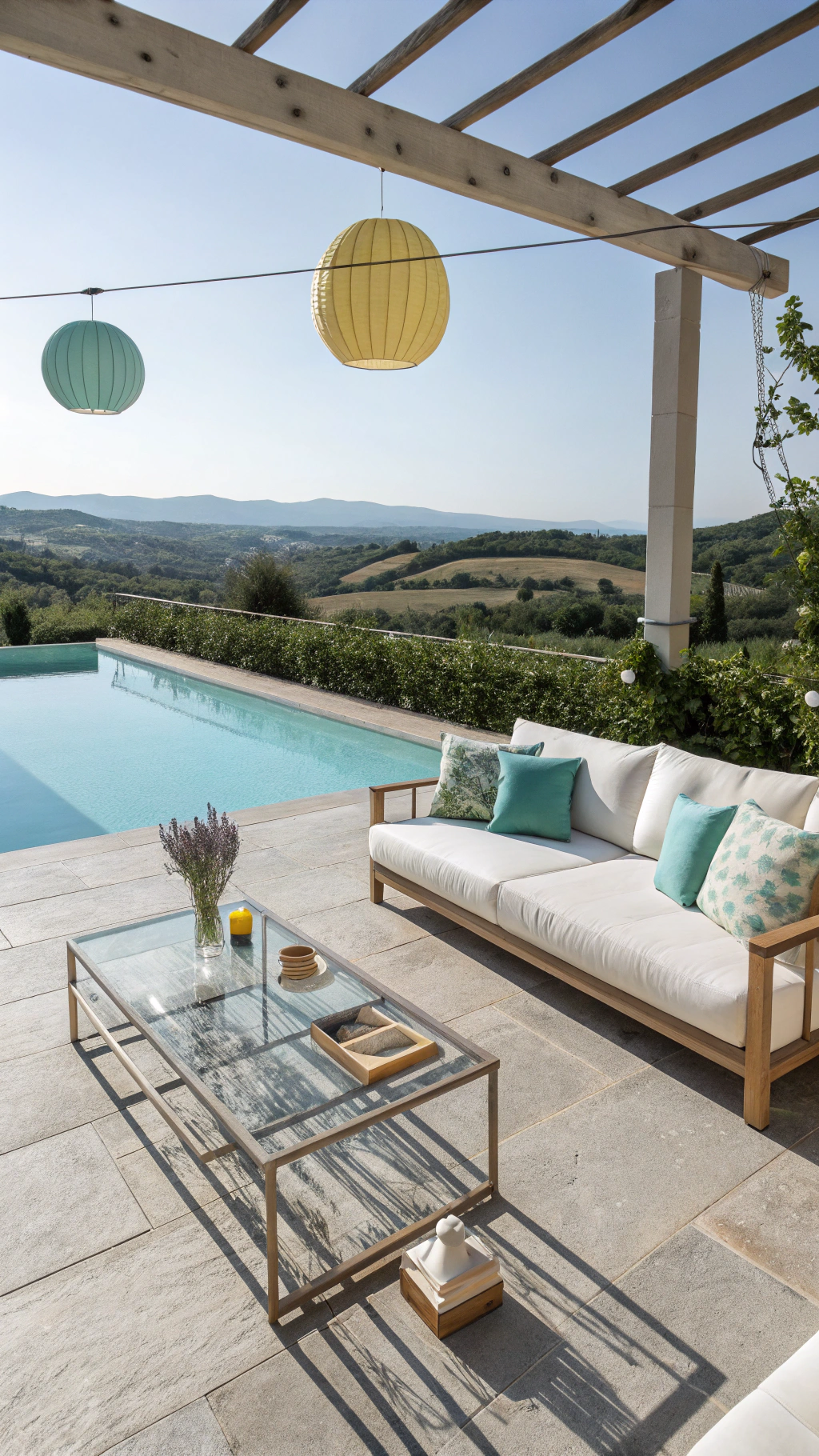 Scenic hotel terrace overlooking coastal landscape